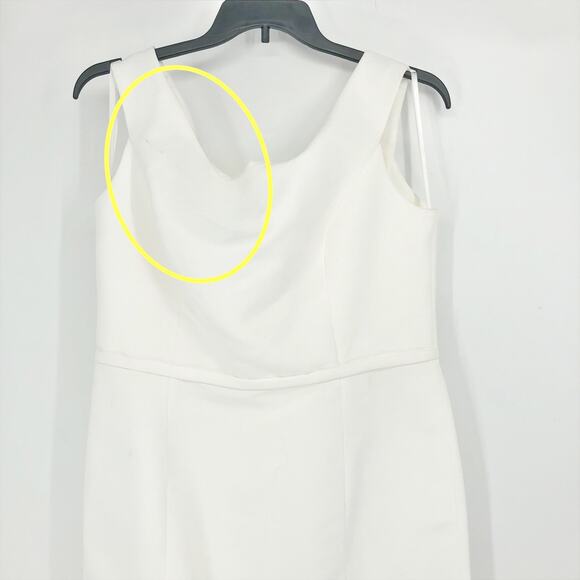 AMSALE Faille Cocktail Dress 18 Silk White Off Shoulder Sheath Knee Length - Picture 3 of 13